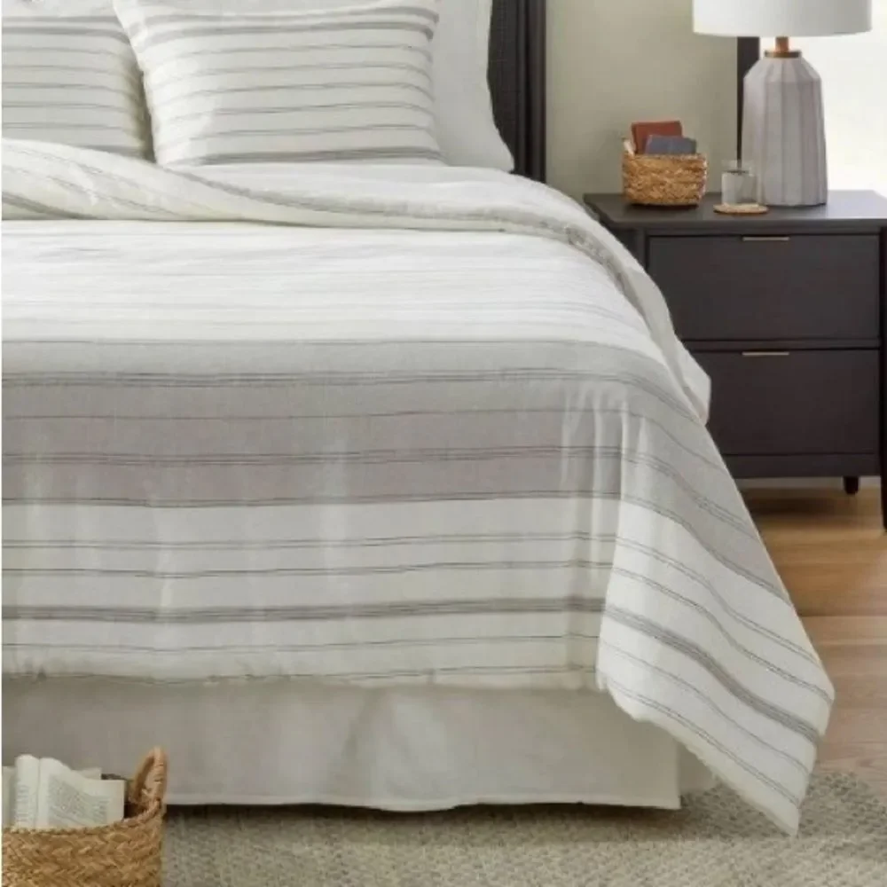 Hearth &  Hand F/Q size Striped Gray and White Bed Comforter Only